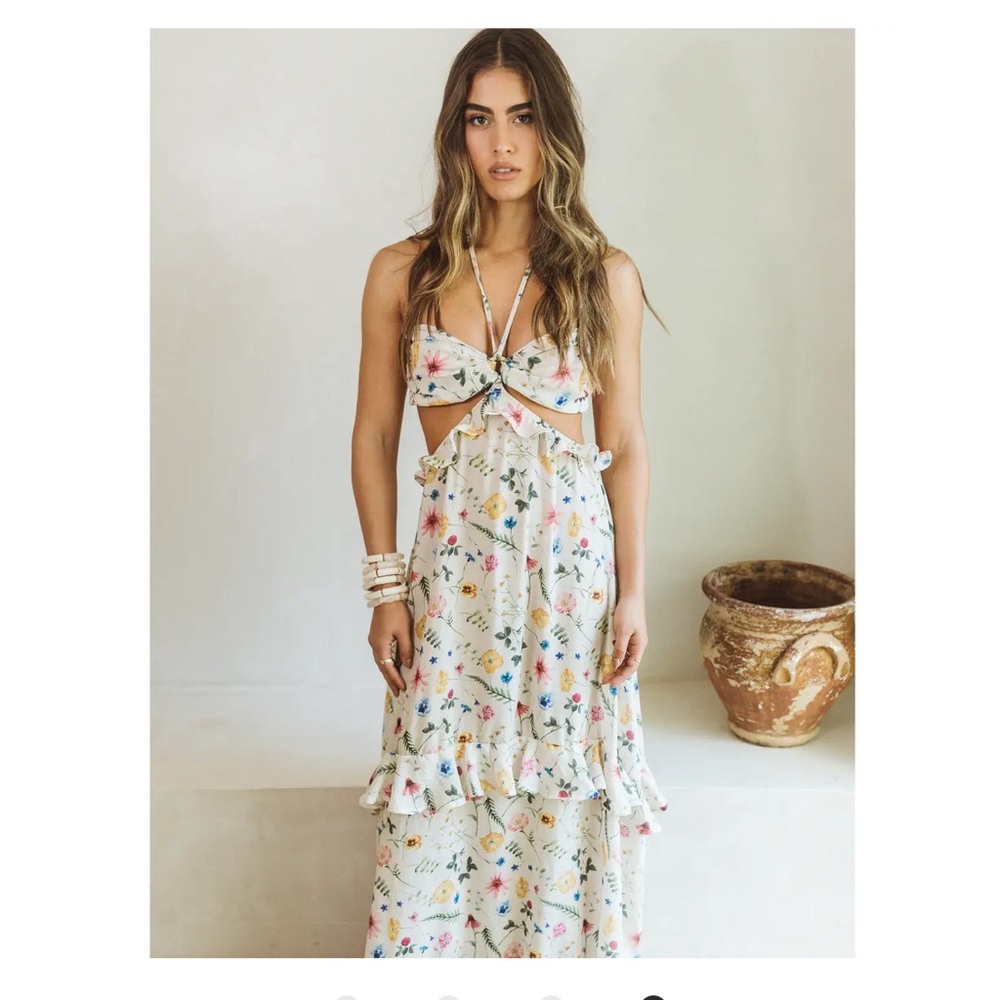 SOAH - Victoria Floral Cut Out Ruffled Maxi Dress
